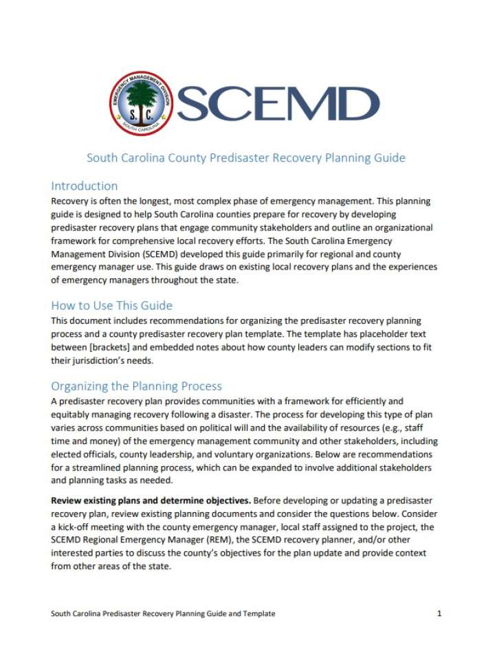 South Carolina County Predisaster Recovery Planning Guide