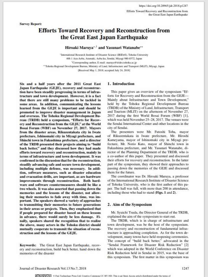 Efforts Toward Recovery and Reconstruction from the Great East Japan Earthquake