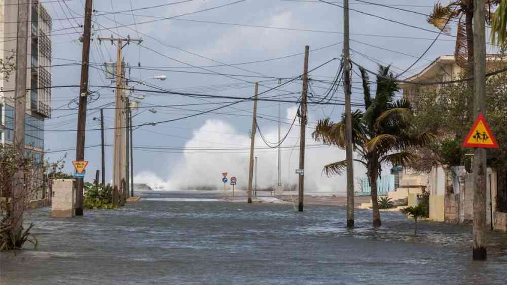 Strong waves overrun the seawall in Havana, Cuba, resulting in heavy flooding in the city