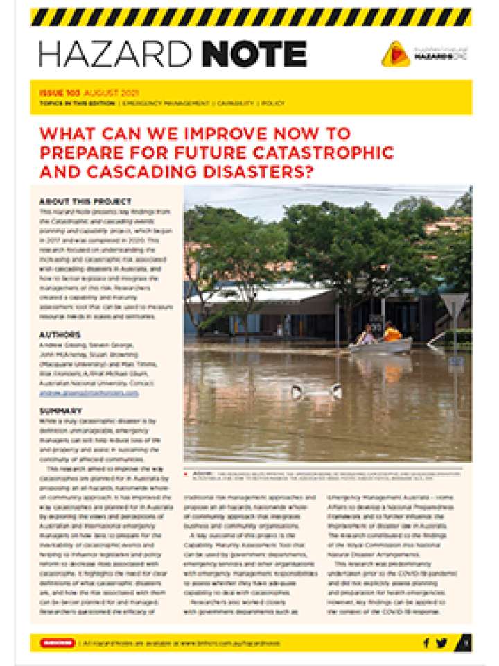  	What can we improve now to prepare for future catastrophic and cascading disasters?