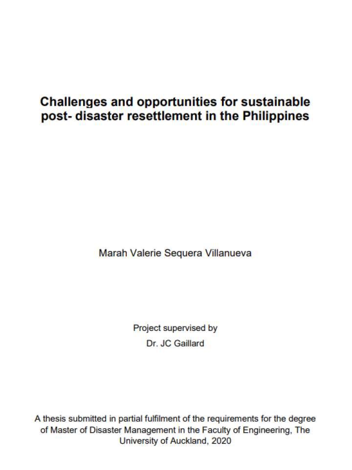 Challenges and opportunities for sustainable post- disaster resettlement in the Philippines