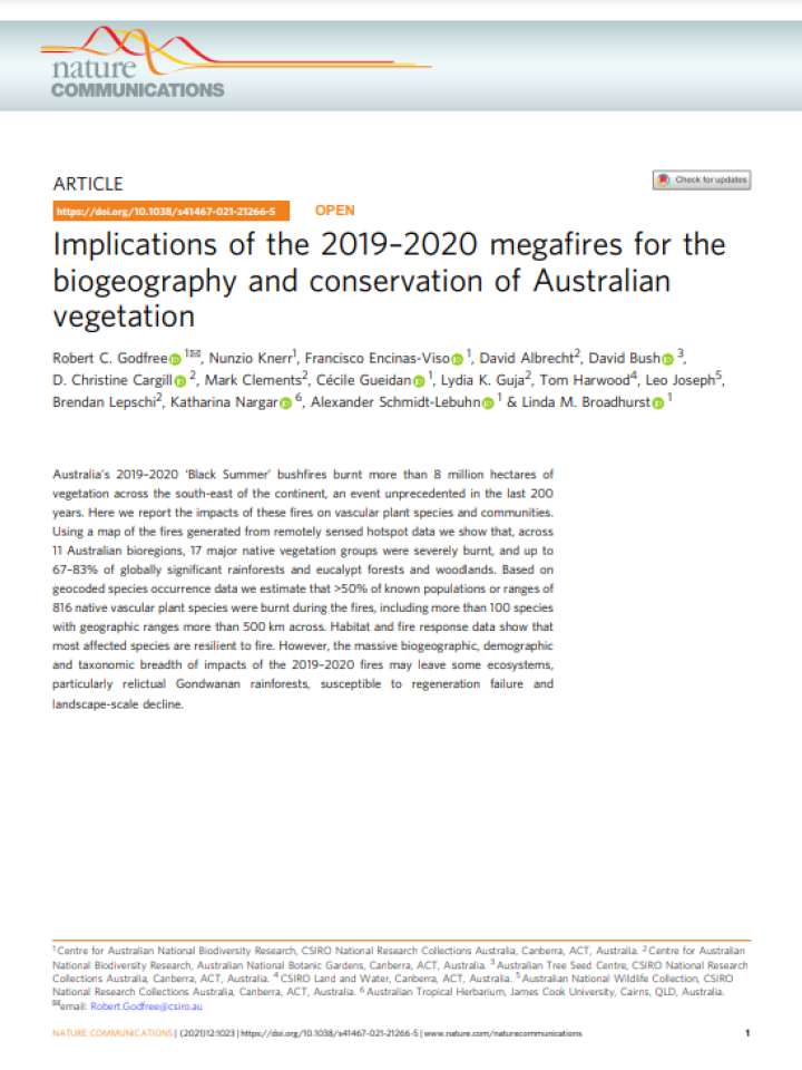 Implications of the 2019–2020 megafires for the biogeography and conservation of Australian vegetation