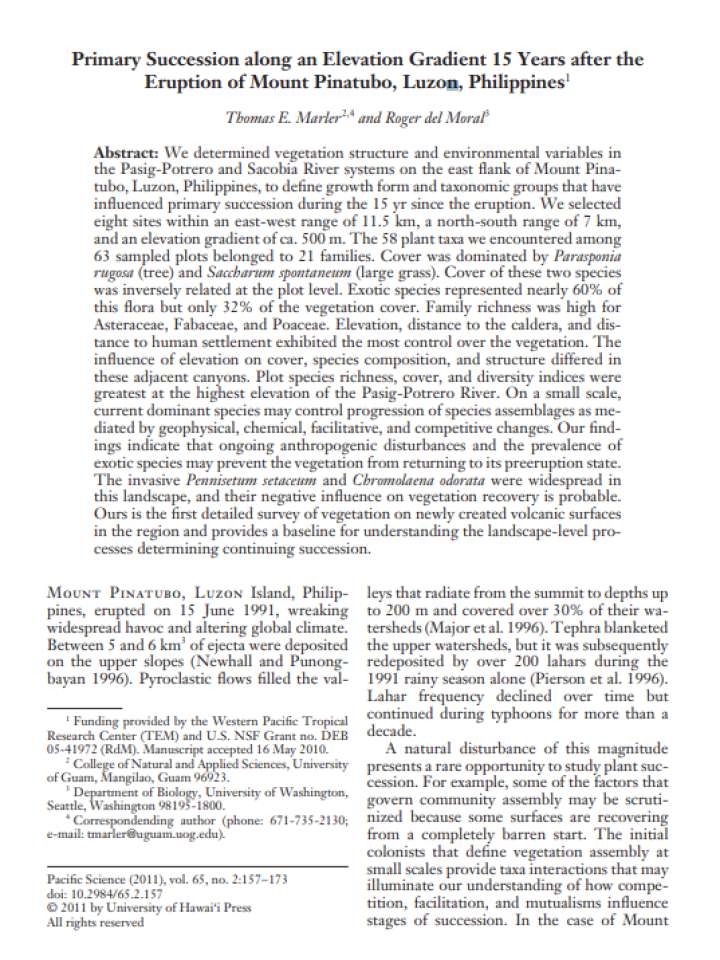 Primary Succession along an Elevation Gradient 15 Years after the Eruption of Mount Pinatubo, Luzon, Philippines