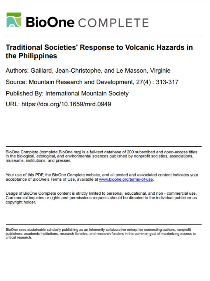 Traditional Societies' Response to Volcanic Hazards in the Philippines: Implications for community-based disaster recovery