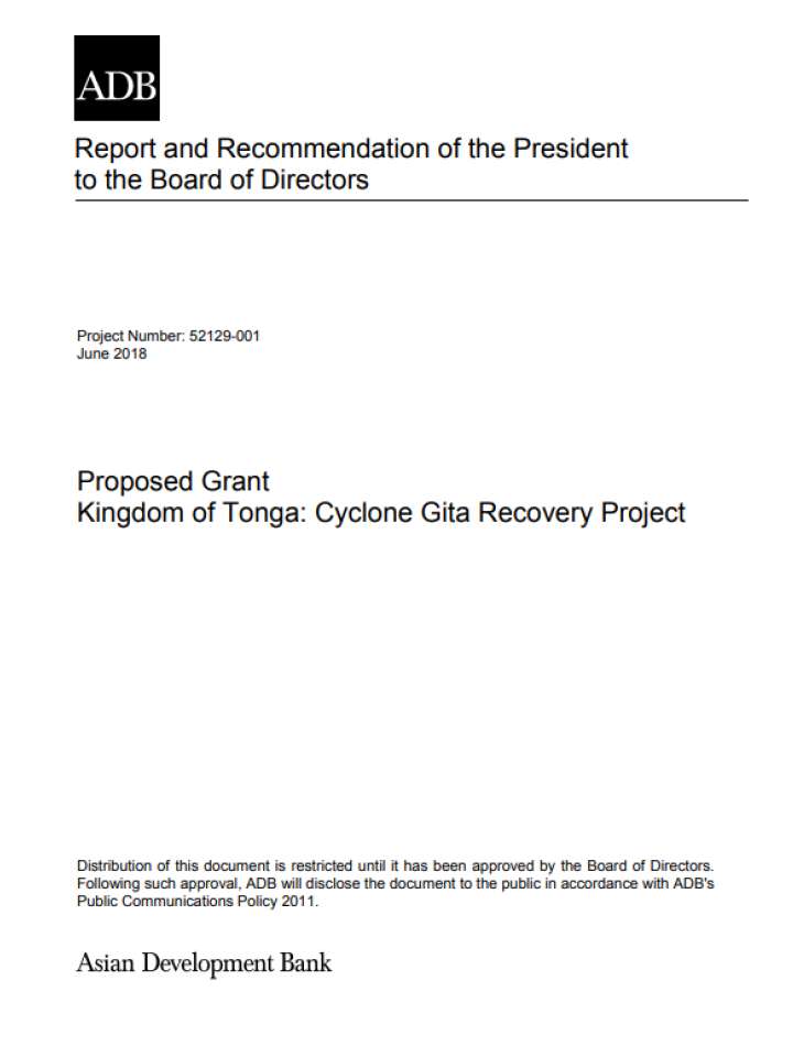 Cyclone Gita Recovery Project: Report and Recommendation of the President to the Board of Directors