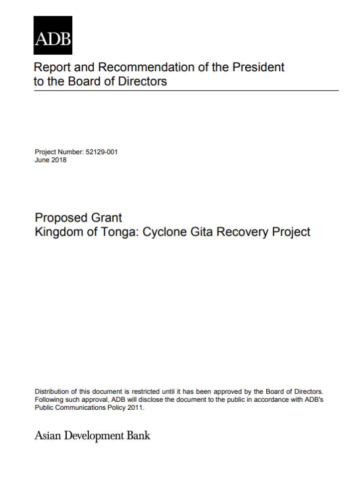 Cyclone Gita Recovery Project: Report and Recommendation of the President to the Board of Directors