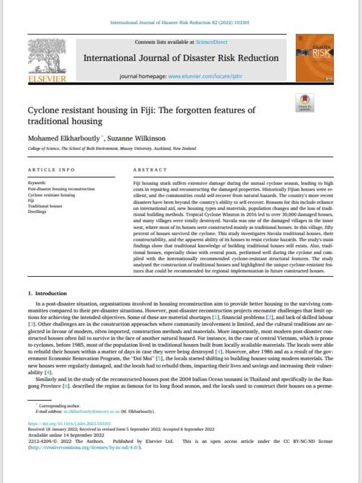Cyclone resistant housing in Fiji: The forgotten features of traditional housing