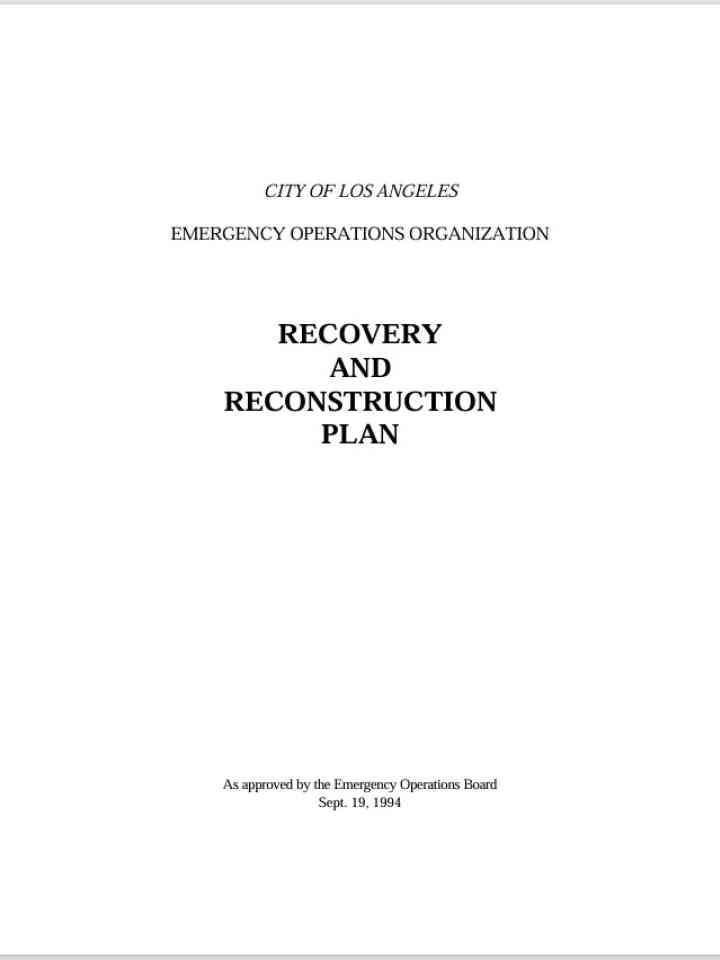 City of Los Angeles Emergency Operations Organization Recovery and Reconstruction Plan