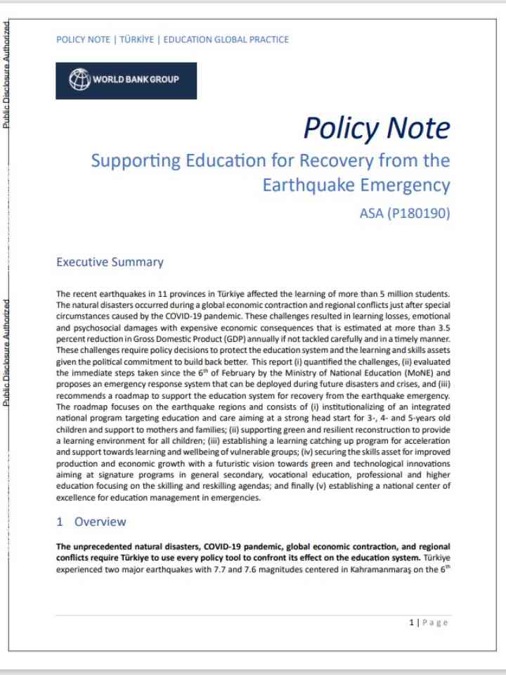 Supporting Education for Recovery from the Earthquake Emergency