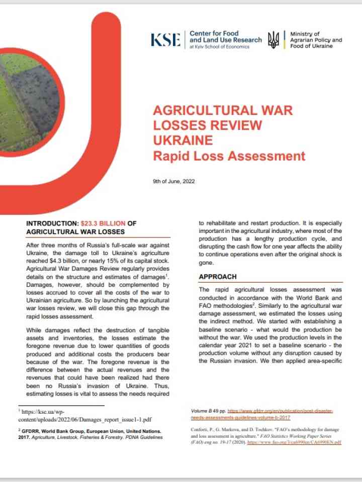 Agricultural War Losses Review Ukraine, Rapid Loss Assessment (9th of June, 2022)