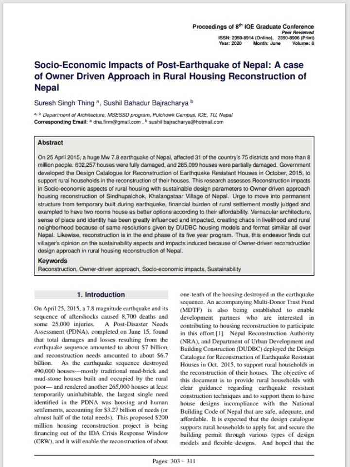 Socio-Economic Impacts of Post-Earthquake of Nepal: A case of Owner Driven Approach in Rural Housing Reconstruction of Nepal
