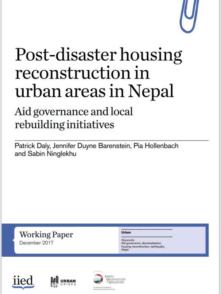 Post-disaster housing  reconstruction in  urban areas in Nepal