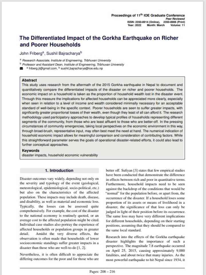 The Differentiated Impact of the Gorkha Earthquake on Richer and Poorer Households