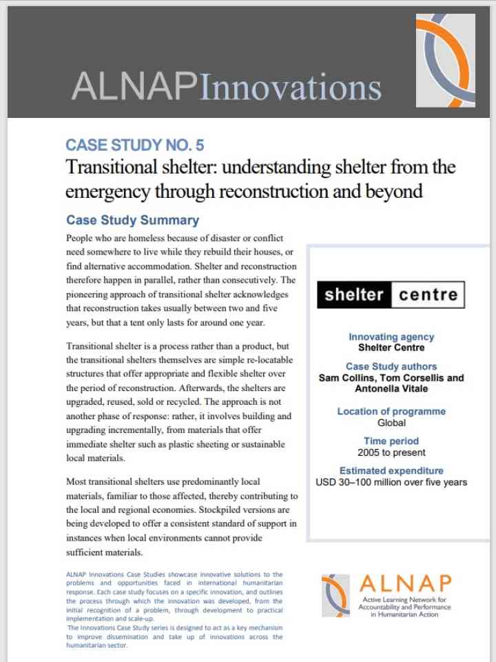 Transitional shelter: understanding shelter from the emergency through reconstruction and beyond