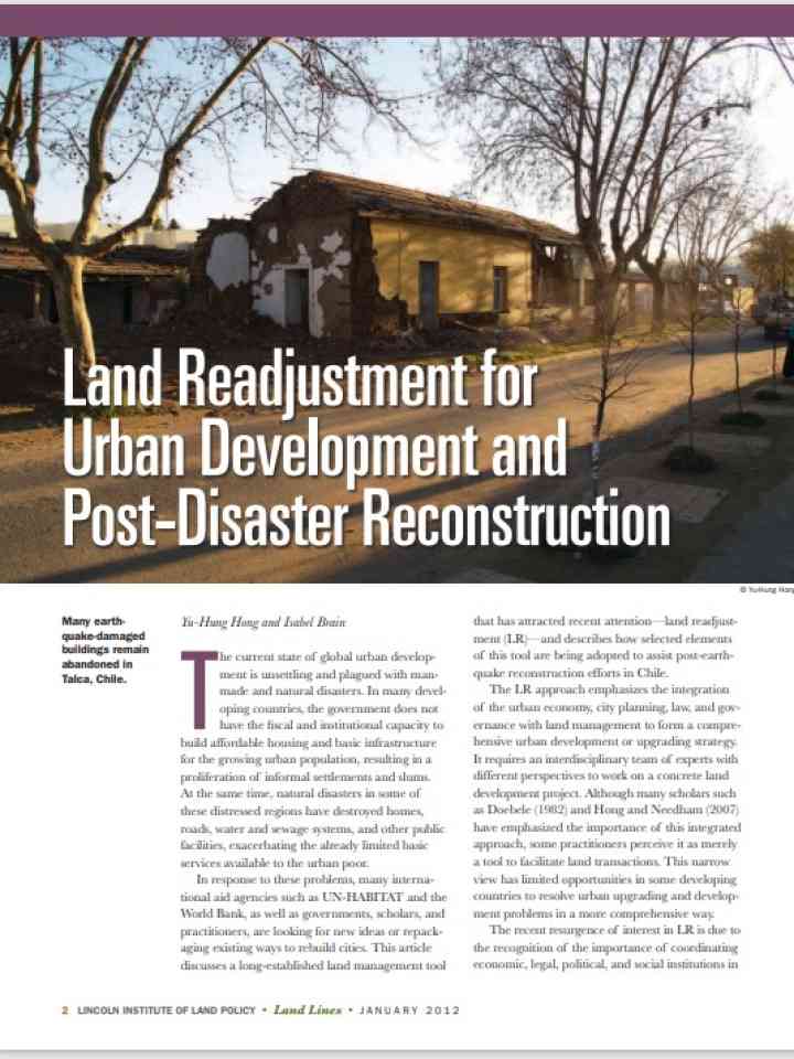 Land Readjustment for Urban Development and Post-Disaster Reconstruction