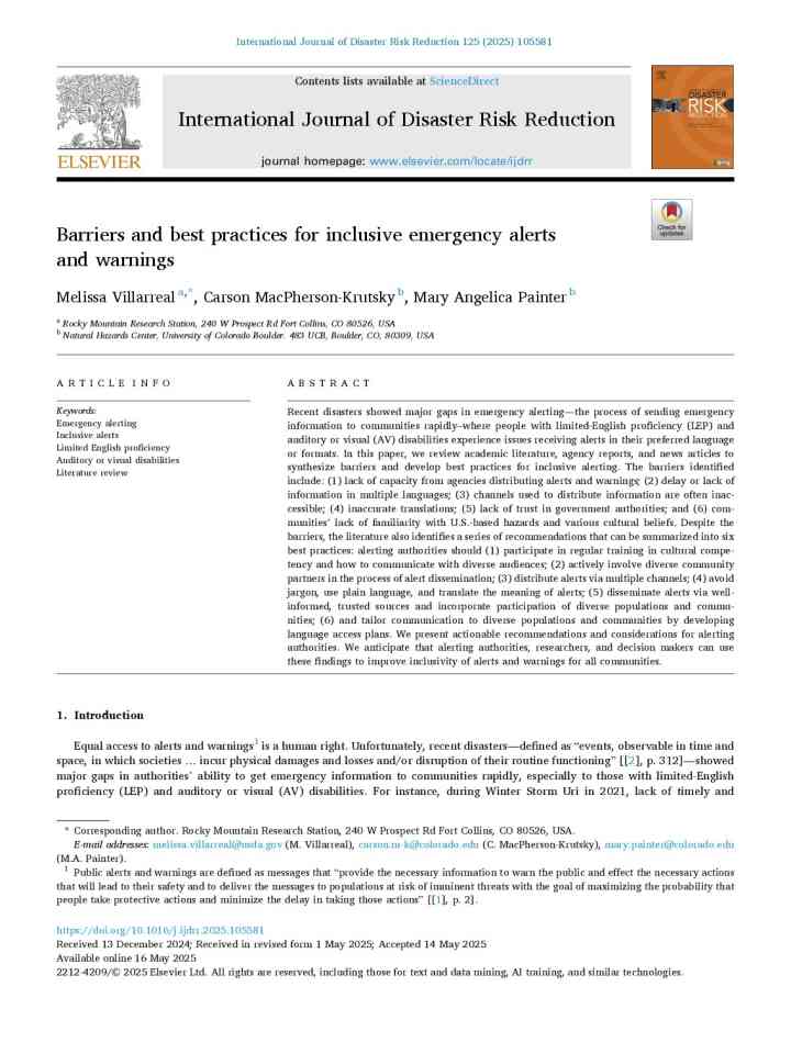 Barriers and best practices for inclusive emergency alerts and warnings thumbnail