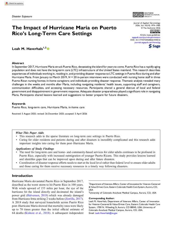 The impact of Hurricane Maria on Puerto Rico’s long-term care settings thumbnail
