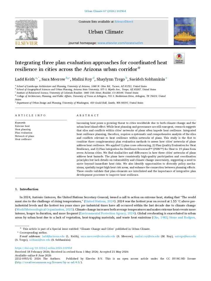 Integrating three plan evaluation approaches for coordinated heat resilience in cities across the Arizona urban corridor thumbnail