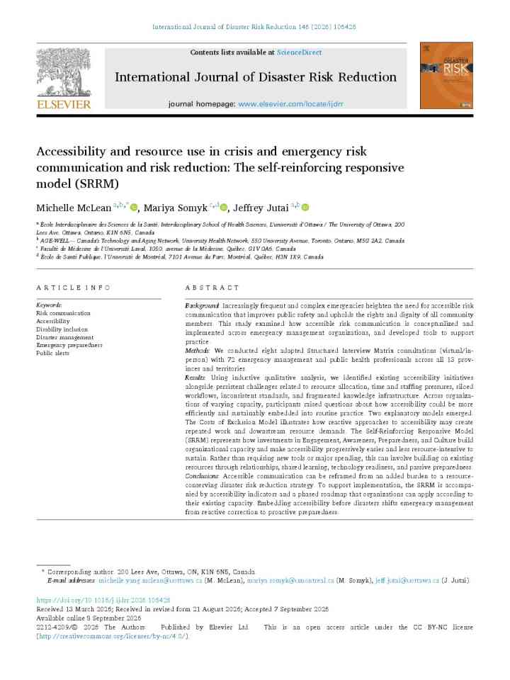 Accessibility and resource use in crisis and emergency risk communication and risk reduction: The self-reinforcing responsive model (SRRM) thumbnail