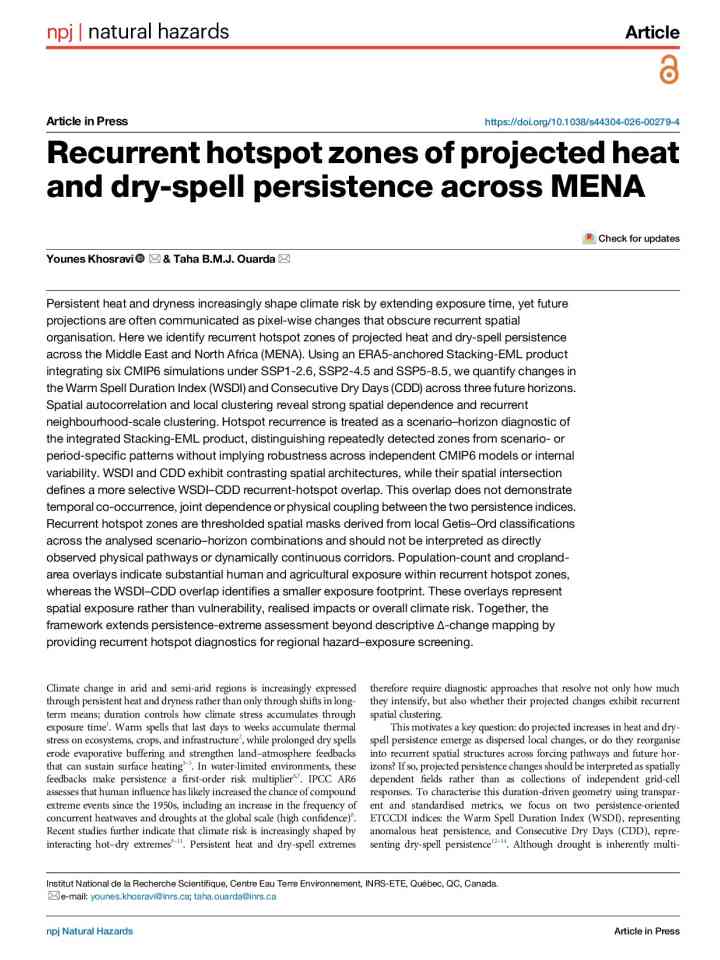 Recurrent hotspot zones of projected heat and dry-spell persistence across MENA thumbnail