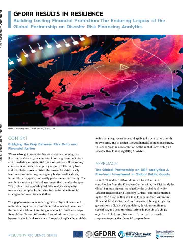 GFDRR results in resilience : Building lasting financial protection: The enduring legacy of the global partnership on disaster risk financing analytics thumbnail
