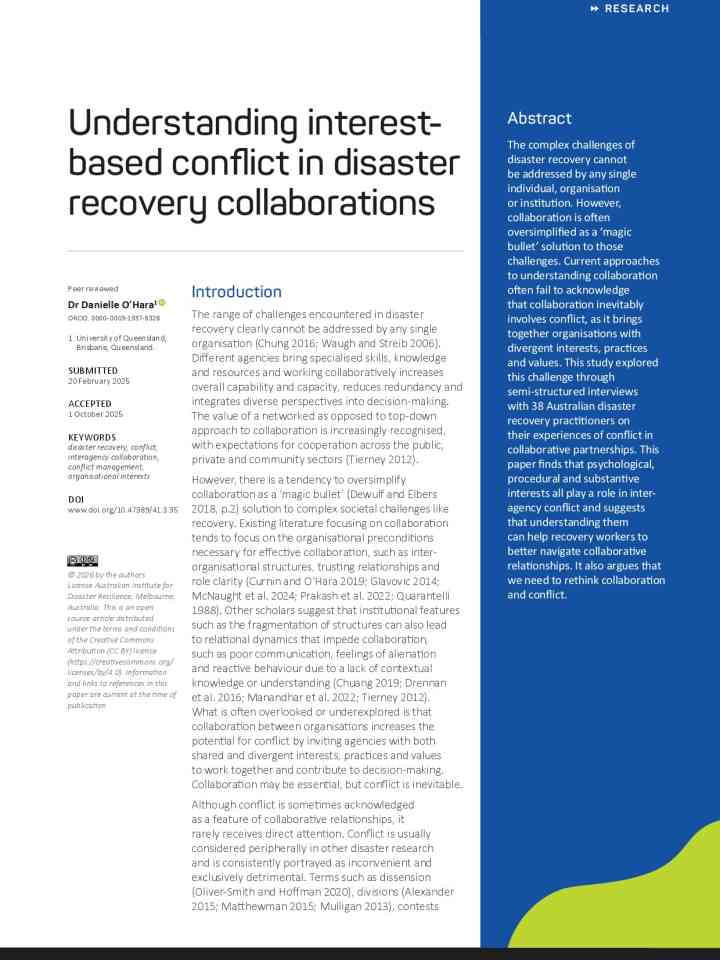 Understanding interestbased conflict in disaster recovery collaborations thumbnail