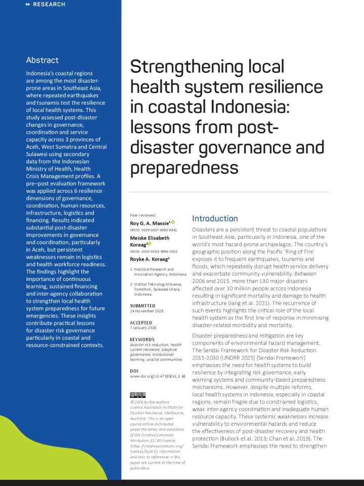 Strengthening local health system resilience in coastal Indonesia: Lessons from post-disaster governance and preparedness thumbnail