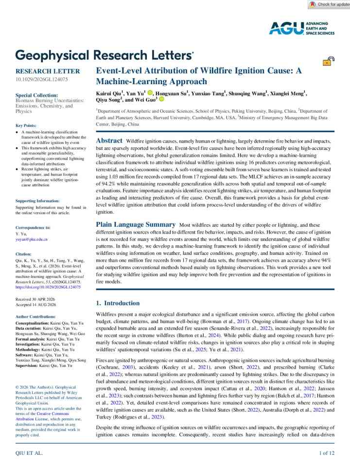 Event-Level Attribution of Wildfire Ignition Cause: A Machine-Learning Approach thumbnail