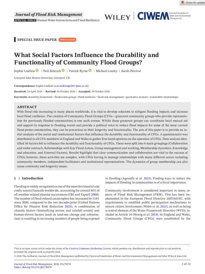 What Social Factors Influence the Durability and Functionality of Community Flood Groups? thumbnail