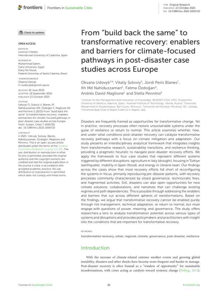 From “build back the same” to transformative recovery: enablers and barriers for climate-focused pathways in post-disaster case studies across Europe thumbnail