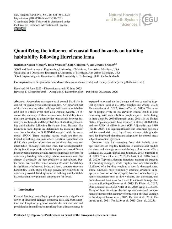 Quantifying the influence of coastal flood hazards on building habitability following Hurricane Irma thumbnail