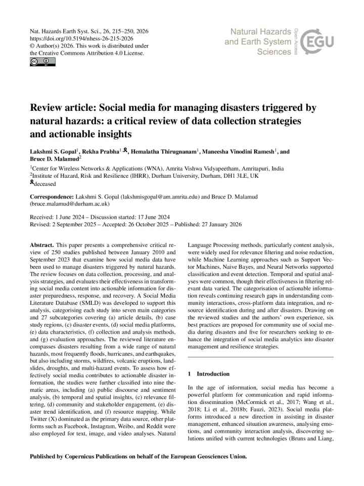Review article: Social media for managing disasters triggered by natural hazards: a critical review of data collection strategies and actionable insights thumbnail